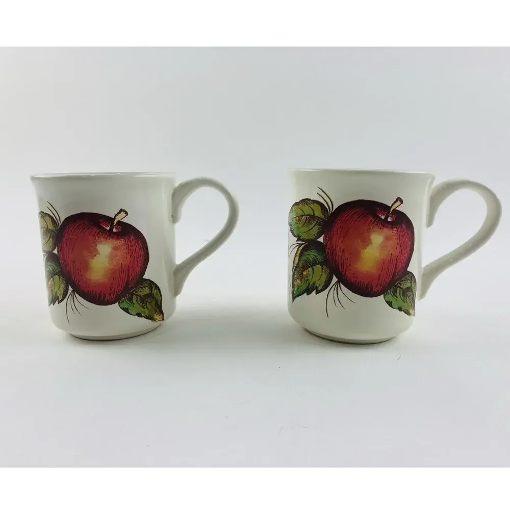 2 Pier 1 Coffee Mugs Made Italy Fruit Hawaii Flower Earthenware New Harvest Appl